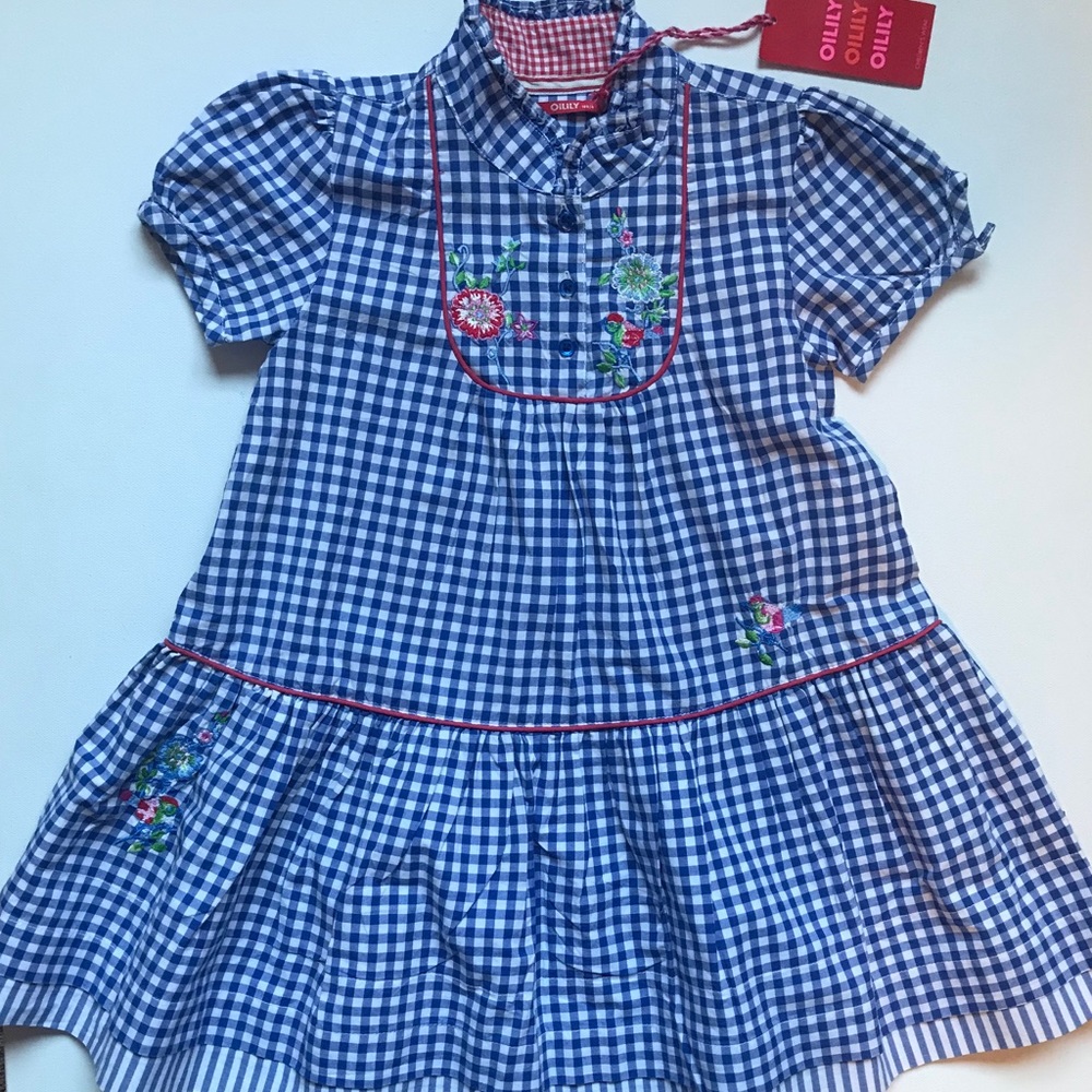 Oilily Gingham Embroidered Dress Girls Sz 4